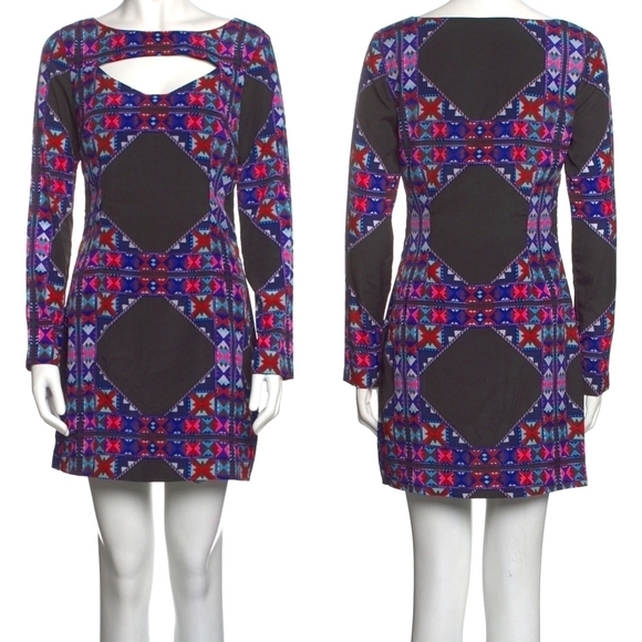 Mara Hoffman Geometric Print Cut Out Shift Mini Dress in Black and Pink Size 4 - Picture 1 of 10